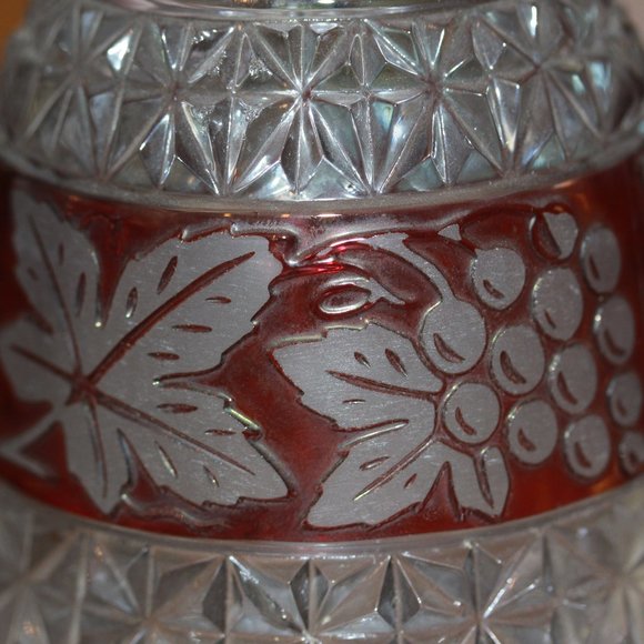 Vtg K & M Ruby Red Flashed Grapes & Leaves Glass Bell Original Sticker - Picture 2 of 4